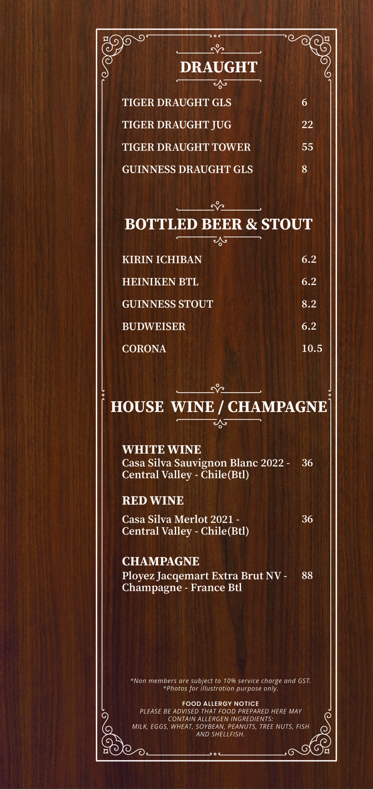 Menu Keppel Club Singapore