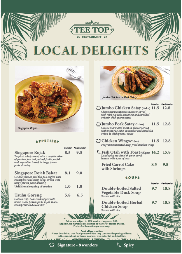 Menu Keppel Club Singapore
