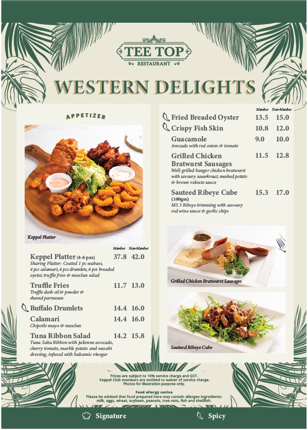Menu Keppel Club Singapore