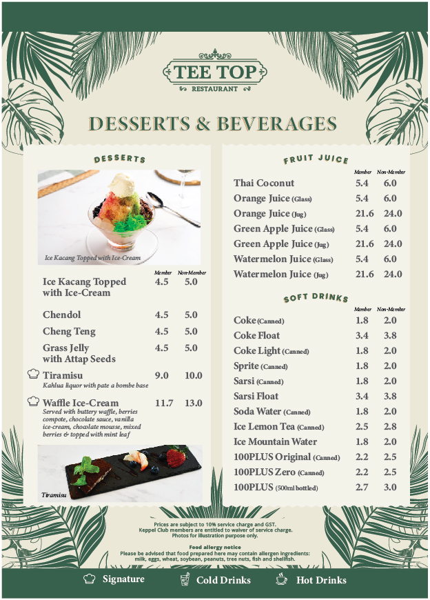 Menu Keppel Club Singapore